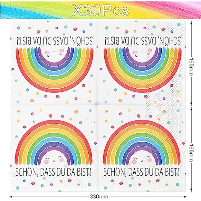 PACK OF 30 RAINBOW NAPKINS FOR CHRISTENING, CHILDREN'S BIRTHDAY, GIRLS BABY SHOWER, CONFIRMATION COMMUNION TABLE DECORATION, DECORATION, 33 X 33 CM - Image 3